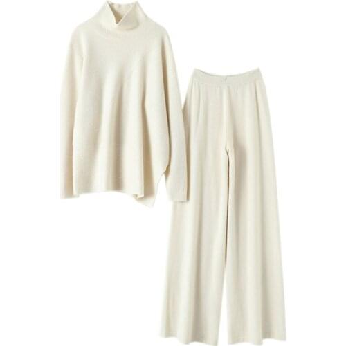 100% Cashmere sweater women pure cashmere pants womens outer wear wide leg pants cashmere suit women sweater