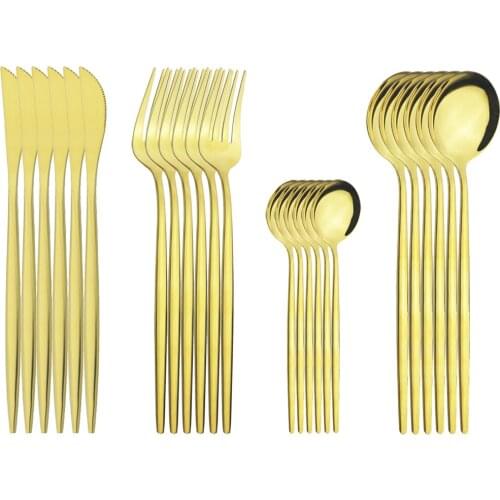6set/24pcs Gold Silverware Set Stainless Steel Flatware Dinnerware Cutlery Knife Fork TeaSpoon Party Home Kitchen Tableware Set