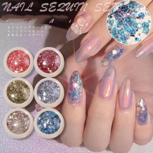 8pcs/set Mermaid 3D Nail Glitter Hexagon Nail Flakes Sparkling UV Gel Polish DIY Nail Sequins Manicure Powder Dust Art Tools