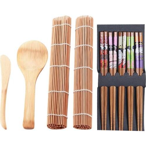 9pcs/set Homemade Sushi Rolling Tool Mat Bamboo DIY Onigiri Rice Sushi Making Kit Kitchen Japanese Sushi Maker Accesorios