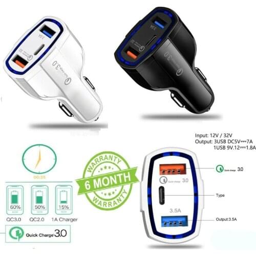 Car 3 Ports Phone USB Charger Cigarette Lighter Socket QC3.0 Type-C Universal Charger Compatible For Android Mobile Cell Phone