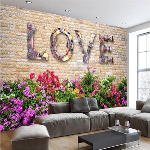 Beibehang Large Custom Wallpaper Mural European Retro Nostalgia LOVE Brick Wall Bar KTV Background Wall wallpaper-3d