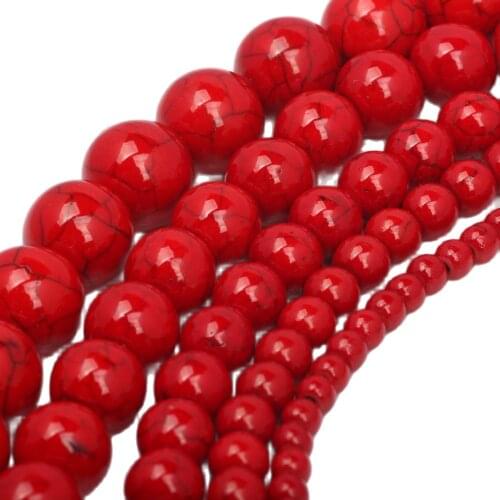 4/ 6 /8/ 10 12mm Synthetic Stone Beads Round Red Turquoises Light Color Howlite Fashion For Bracelet Jewelry Making NEW