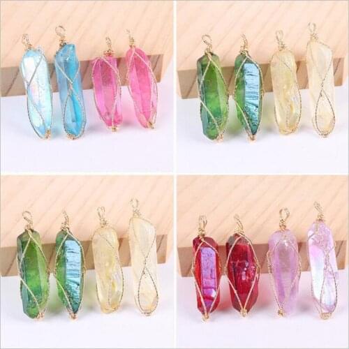 Chakra Healing Crystal Natural Stone Pendant Handmade Wire Wrapped Natural Stone Pendant Quartz Necklace Charms Decoration