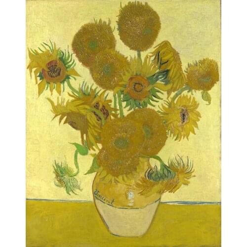 Flower Canvas Oil Painting Vase with Fourteen Sunflower Vincent Van Gogh Painting for Kitchen Wall Decor Hand Painted Still Life