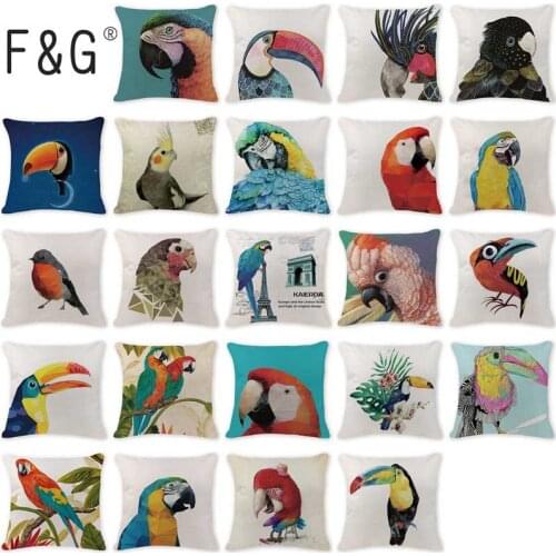 Funny Toss Pillow Bird Animal Parrot Decorative Pillows For Sofa Shopping Clubs Cotton Linen For Teens Throw Pillow Cover