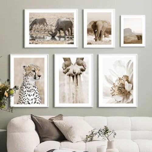 Wild Leopard Rhino Zebra Elephant Nordic Poster Flower Sand Cliff Wall Art Print Canvas Painting Decor Pictures For Living Room