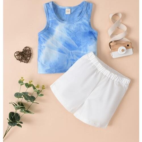 FOCUSNORM 2 Colors Summer Causal Kids Boys Clothes Sets Tie-Dye Printed Sleeveless Vest Tops Solid Elastic Shorts 1-6Y