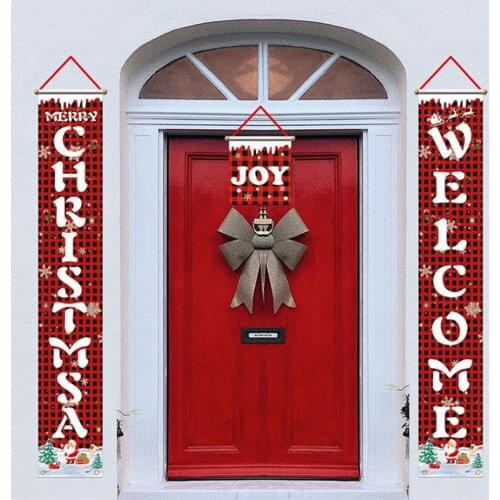 Tronzo Merry Christmas Banner Decorations For Door Red Lattice Door Hanging Couplets Navidad 2021 Xmas Ornament Happy New Year