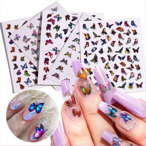 Simulation Holographic 3D Butterfly Design Nail Sticker Manicure Tips Laser Butterflies Waterproof Self-Adhesive Manicure Decals