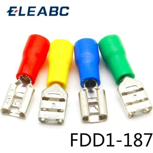 FDD1-187 Female Insulated Electrical Crimp Terminal for 22-16 AWG Connectors Cable Wire Connector 100PCS/Pack FDD1.25-187 FDD