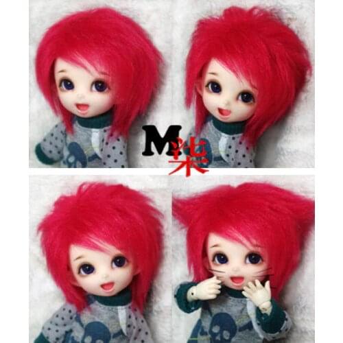 New 1/12 3-4 inch 9-10cm 1/8 4-5 inch 12cm 14cm BJD Red Short Plush fabric Wig For PukiFee lati Doll Antiskid BJD Doll Wig