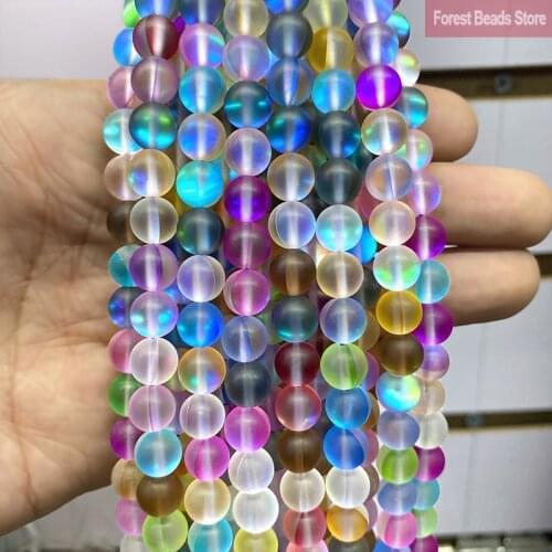 Colorful Matte Austria Crystal Glitter Moon Stone Round Beads for Jewelry Making DIY Bracelet Necklace 15" Strand 6 8 10 12MM