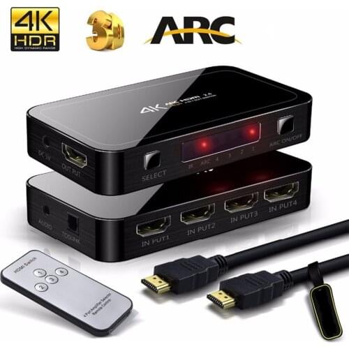 PUZHIJIE 4K2K 4 Input 1 Output Switch 4x1 HDMI Switcher Audio Extractor With ARC & IR Control and 3D