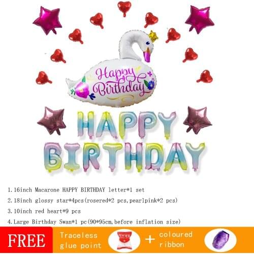 Happy birthday party decoration letter foil balloons set Big White Swan Fire truck Lollipop Crown combination baby shower supply