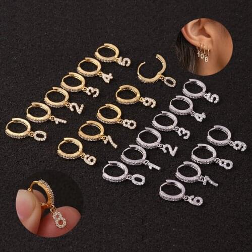 1Piece Arabic Numbers 0-9 Piercing Earrings for Women Fashion Jewelry 2020 Birthday Gifts Zircon Ear Cuff Initial Earrings