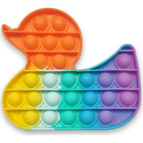 Silicone Cartoon Rainbow Duck Push Bubble Sensory Squeezing Toy Anti-stress Relaxing Fidget Toys Stress Relieve Autism Needs