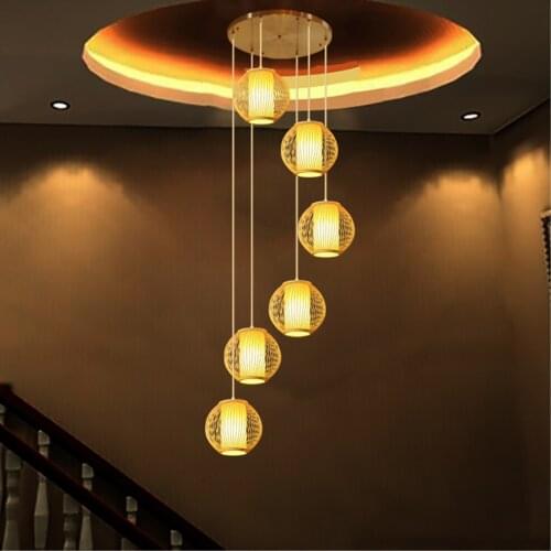 Modern simple pastoral lamp Chinese style double staircase pendant lamp spiral long pendant lights villa restaurant lamps zb56
