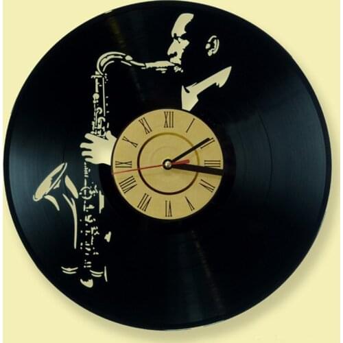 Modern Design Wall Clock John Cortland Clocks 3D Stickers Vinyl Record Wall Watch Home Decor Silent 12 inch Saxophone Theme