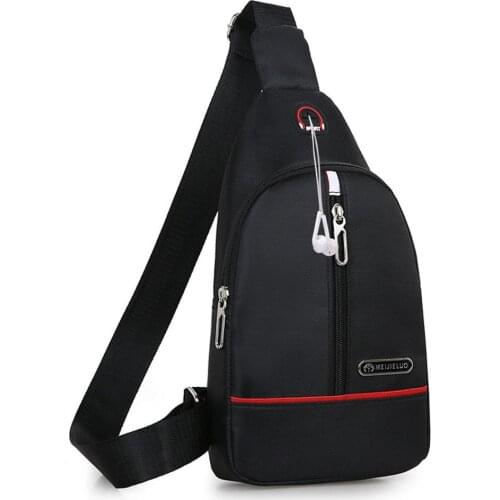 Casual Men Crossbody Chest Sling Bags Waterproof Oxford Cloth Shoulder Bag for Male Outdoor Sports Handbags with Headphone Hole