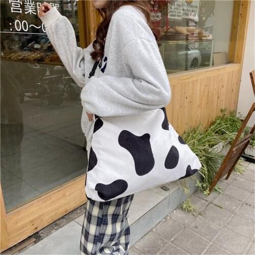Tote Bag For Women 2021 Fashion Cows Zebra Pattern Shoulder Bag Soft Corduroy Female Cute Messenger Bag Bolsa Feminina