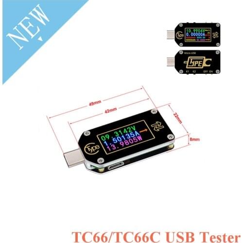 TC66 TC66C Type-C Color LCD Screen USB Voltmeter Ammeter Voltage Current Meter Multimeter Battery PD Fast Charge Power USB Teste