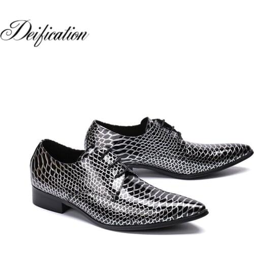 Fashion Snake Skin Prineted Mens Dress Shoes Zapatos De Hombre Lace Up Office Formal Shoes Pointed Toe Party Dress Shoes For Men
