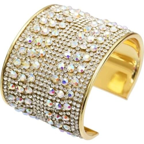 Turkish Trendy Unique Full Shining Crystal Rhinestone womens cuff bracelet&bangles for women Jewelry love Valentines day Gift
