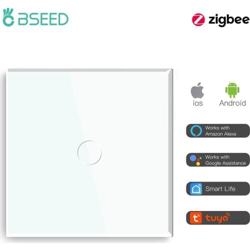 BSEED Zigbee Touch Switches 1/2/3Gang 1/2/3Way Smart Dimmer Light Switch Wall Switches Tuya Control Smart Life APP Google Alexa