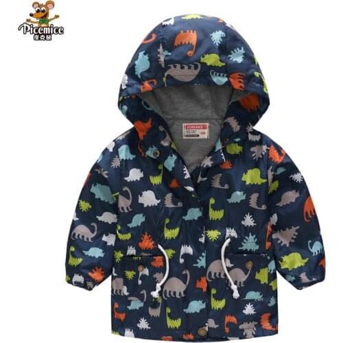 Spring Autumn Children Cartoon Jacket Long Sleeved Clothes Boy Girls Animal Hooded Coat Cartoon Dinosaur Zipper Outwear 2-8T