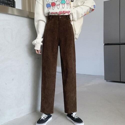Zoki Vintage Corduroy Pants Autumn Elastic High Waist Plus Size Pure Cotton Loose Korean Fall Casual Pocket Female Trousers 2020