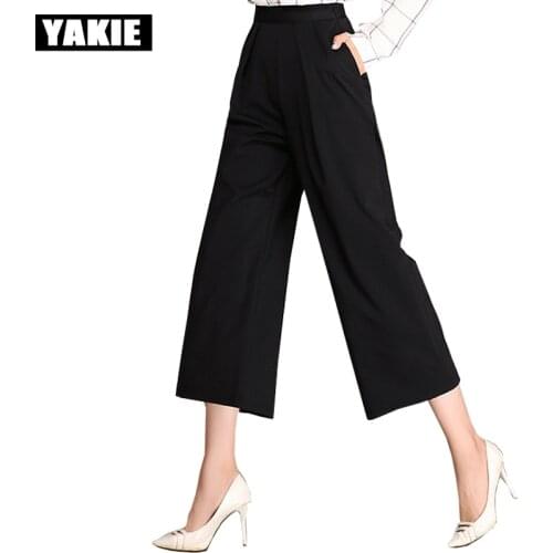 4XL Plus Size Wide Leg Pants Women High Waist OL Work Office female Trousers 2017 New Arrival Buttons Womens Pants Black white