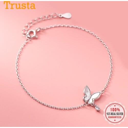 TrustDavis Genuine 925 Sterling Silver Sweet Butterfly CZ Charms Bracelet For Women Wedding Birthday Party Jewelry Gift DS925