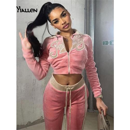 Yiallen Autumn Leisure SportsLetter Tops Coat Pants 2 Two Pieces Sets For Women Striped Stitching Comfortable Activitywear Suits