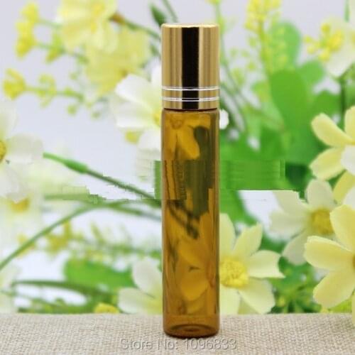 10ML Perfume Roll on Bottle Gold Cap with Cutting Line, 10CC Brown Glass Roller bottle, Empty Glass Bottles, 50pcs/Lot