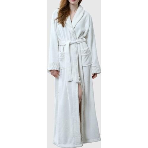 2021 Customized Nightgown Sinter Polar Fleece Thickening Senior Couple Long-Sleeved V-Neck Waist Long Pajamas