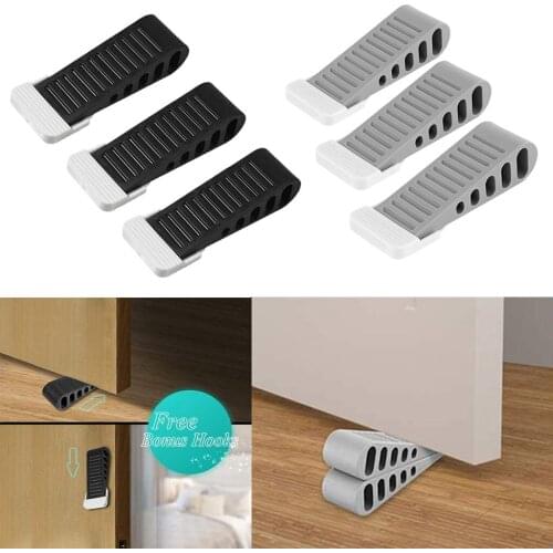 3x Heavy Duty Flexible Rubber Door Wedge Stopper Strong Non-Slip Jammer - White
