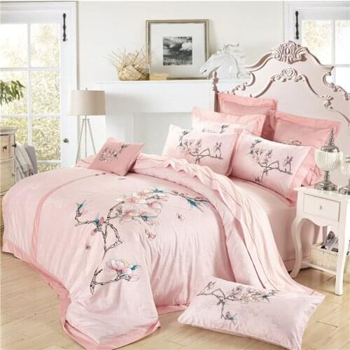 4/6pcs 100% Egypt Cotton Silky Luxury Royal Bedding set Queen King Embroidery Korean Bed set Duvet cover Bed linen Pillowcases