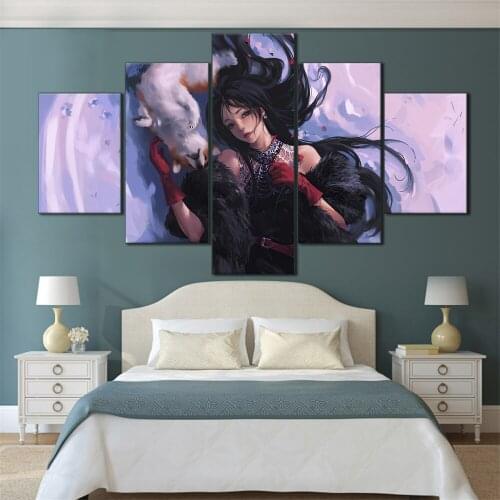 5 Pieces HD Canvas Painting Print Anime Beautiful Girl Picture For Modern Decorative Bedroom Living Room Home Wall Art Decor