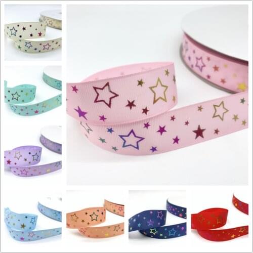 5Yards/Lot 25mm Grosgrain Ribbon Bronzing Printed Pentagram Ribbon For Wedding Christmas Decoration DIY Bow Box Packaging