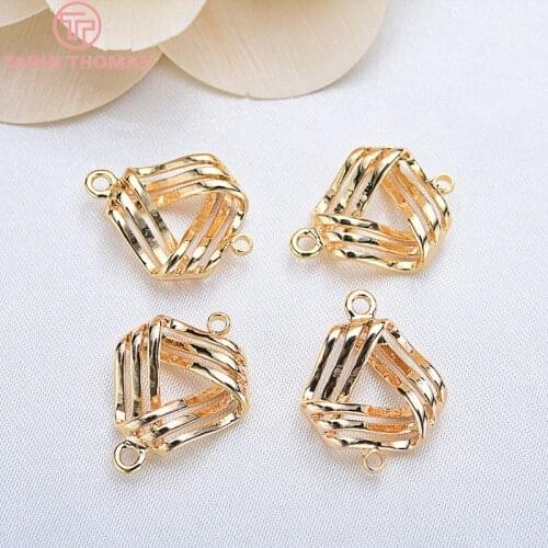 6PCS 14x19MM 24K Gold Color Plated Brass 2 Holes Triangle Connector Charms Pendants High Quality DIY Jewelry Making Findings