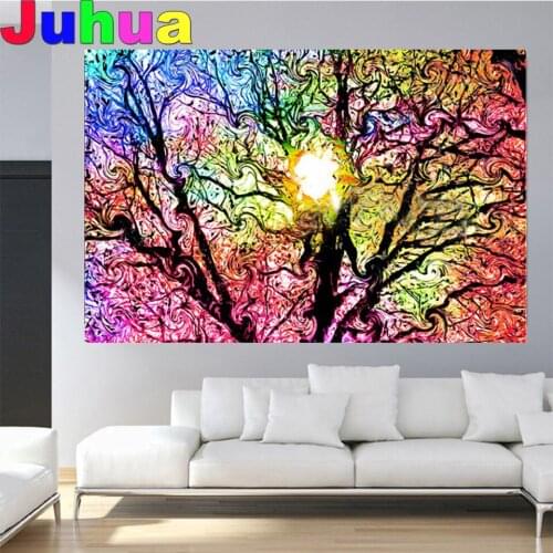 Diamond Painting Abstract Multicolored Trees Diamond Picture full square round Diamond Embroidery Cross Stitch Rhinestone Of art