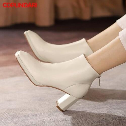 Black White Genuine Leather High Heels Ankle Boots Women Autumn Winter Small Platform Boots Party Shoes Bottes Plateforme Femme