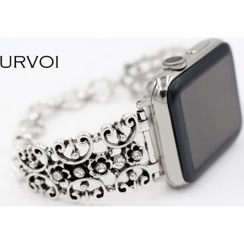 URVOI Retro chain bracelet for apple watch 6 SE 5 4 3 2 1 band wrist stainless steel strap for iWatch vintage metal carved women