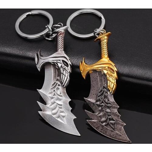 God Of War 4 Keychain Men Kratos Axe Knife Key Chains God Of War Logo Sword Weapons Model Pendant Keyring God Of War Game Fans