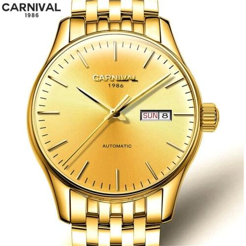 CARNIVAL Luxury Gold Full steel Mechanical Watch Calendar Sapphire Men Automatic Wristwatch Waterproof Watches Fashion 2021 New