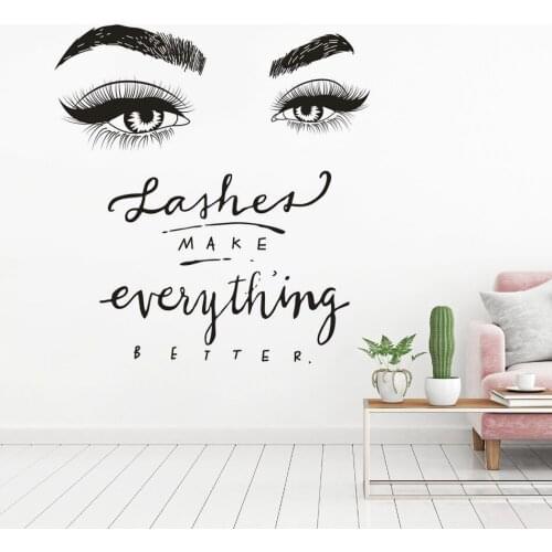 Beauty Salon Decor Eyelashes Eyebrow Wall Art Sticker Lashes Make Everything Better Quote Vinyl Wall Decal Window Poster AZ343