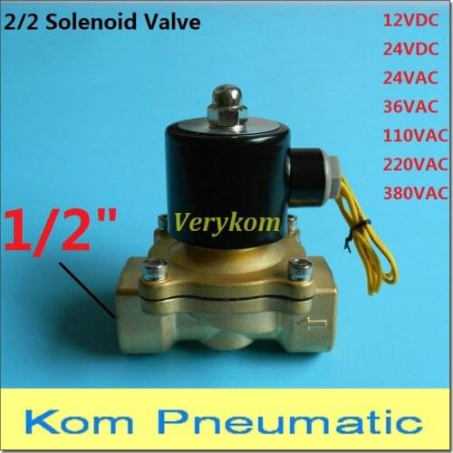 100% Brass 1/2" Electric Solenoid Valve 2 way 2 position 1/2 Inch Port Water Air Gas Oil 2W160-15 12V 24V DC 110V 220V AC 2/2 NC