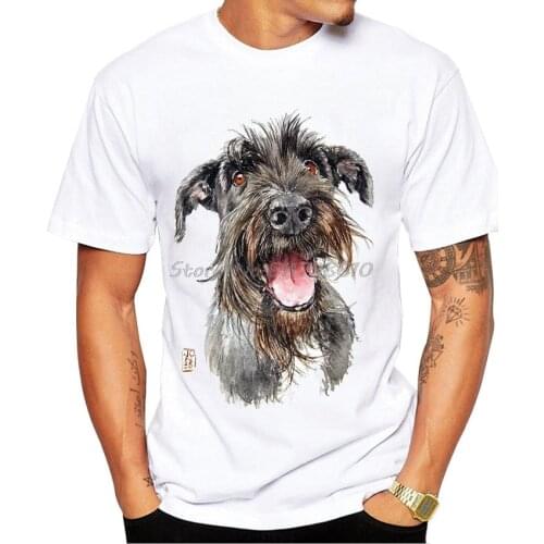 Cute Schnauzer And Schultz Art Print T-Shirt Fashion Men Short Sleeve Funny Dog Design Boy Casual Tops Cool Man White Tee Shirt