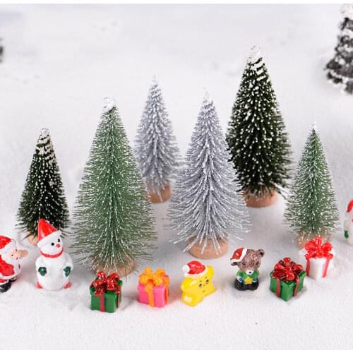 Artificial Christmas Tree Figurine Sisal Silk Cedar Pine Tree Mini Miniature Micro Landscape Xmas New Year Fairy Garden Decor